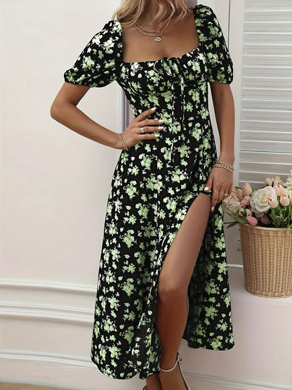 Valflora™ – Robe Longue Bohème Chic à Fleurs avec Fente Élégante