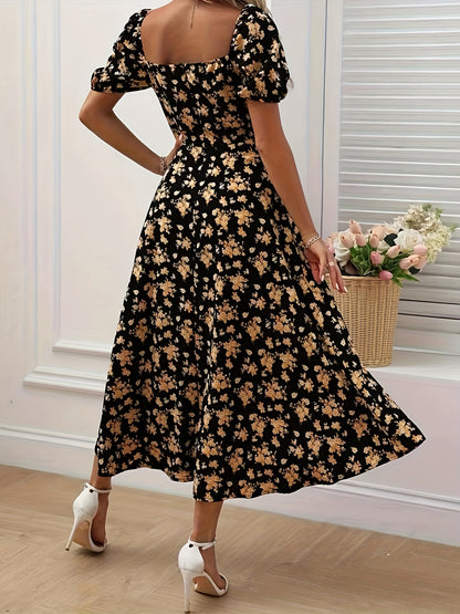 Valflora™ – Robe Longue Bohème Chic à Fleurs avec Fente Élégante