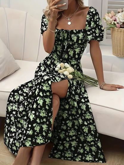 Valflora™ – Robe Longue Bohème Chic à Fleurs avec Fente Élégante