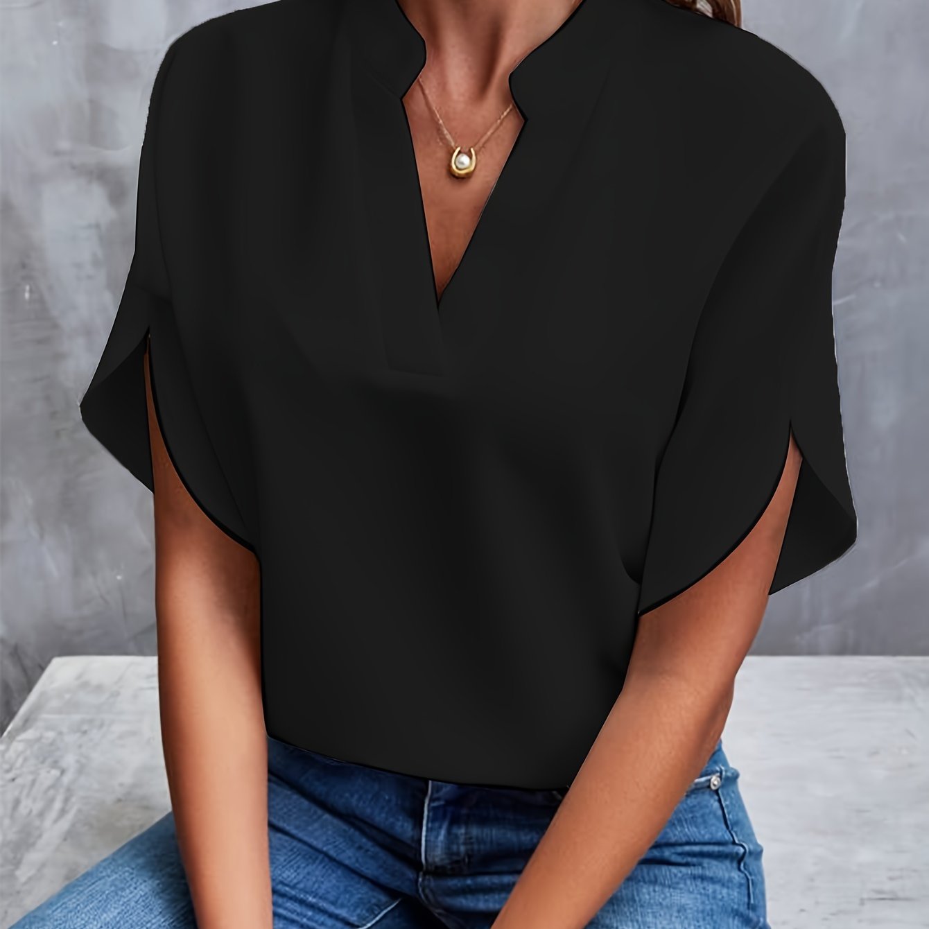Blouse Femme Élégante Col V Manches Bouffantes Confort
