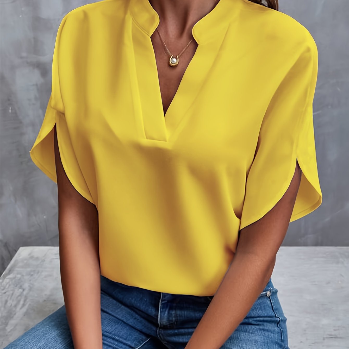 Blouse Femme Élégante Col V Manches Bouffantes Confort