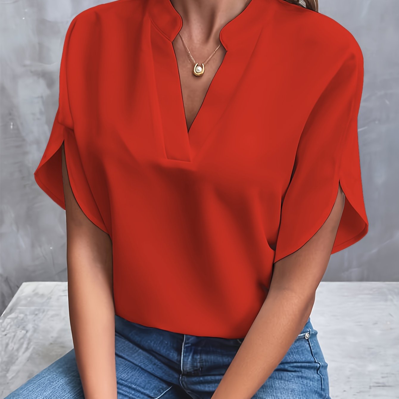 Blouse Femme Élégante Col V Manches Bouffantes Confort