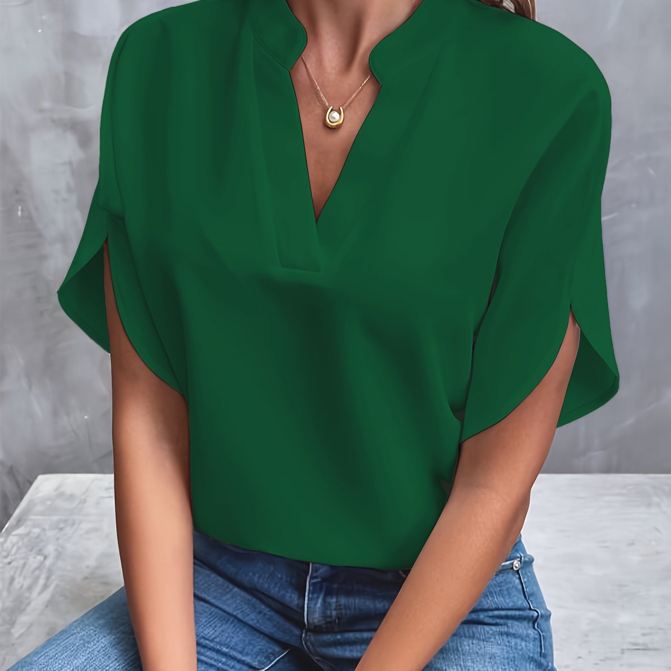 Blouse Femme Été Col en V Manches Courtes Décontractée