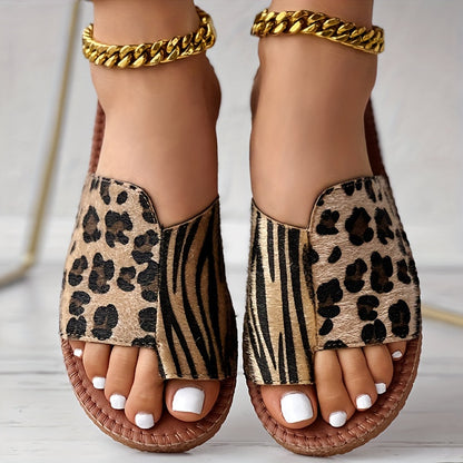 Velary™ – Sandale Femme Chic et Confortable Léopard Plates Été