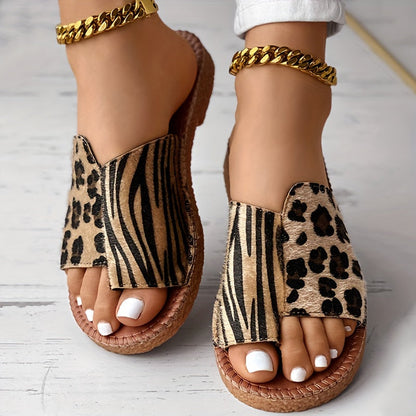 Sandale Femme Été Léopard Confortable à Talons Plats - PanierRoyale