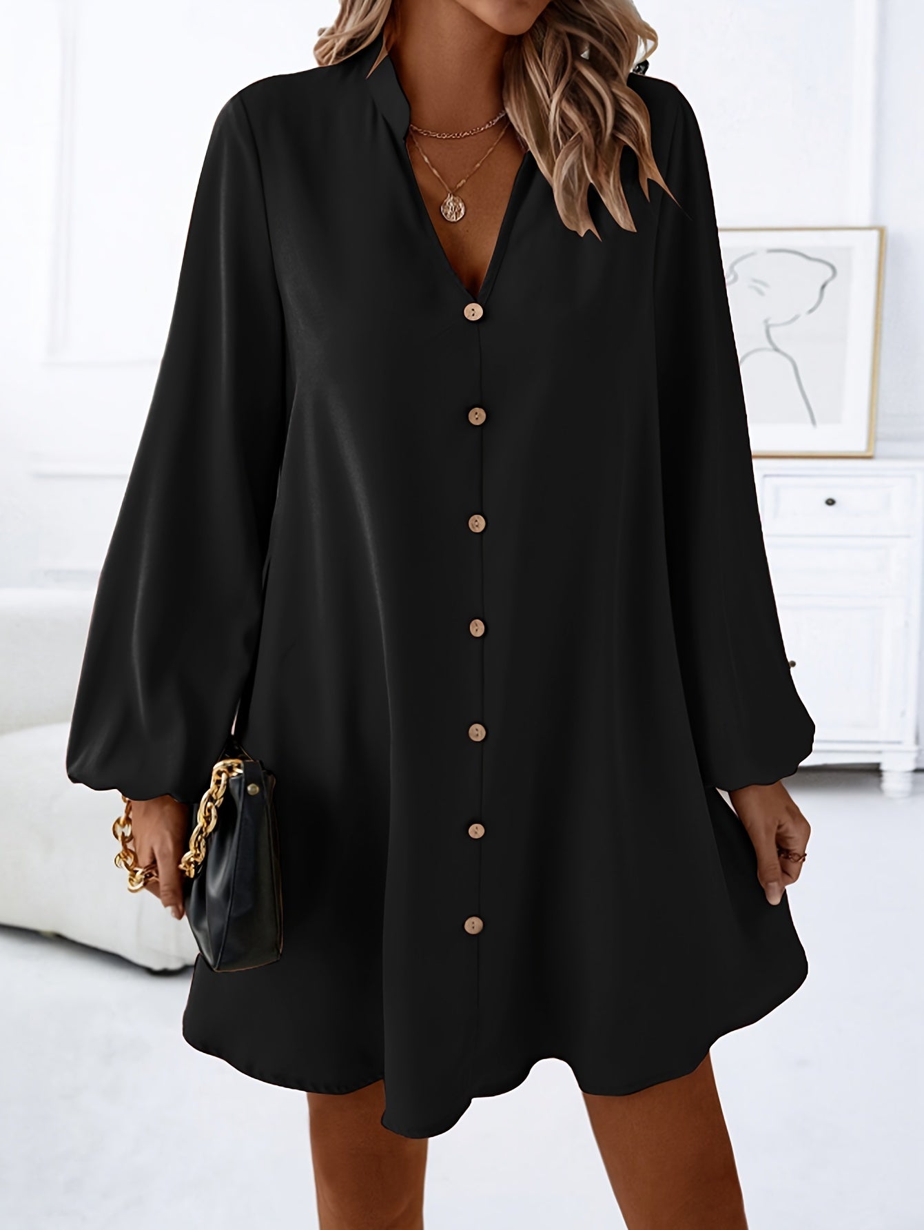 Veleriea™ – Robe Femme Chic à Manches Longues et Col V Fluide