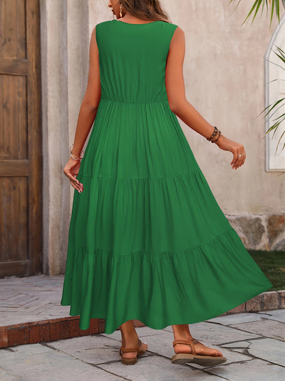 Vellaria™ – Robe Longue d’Été Sans Manche Fluide à Volants pour Femme