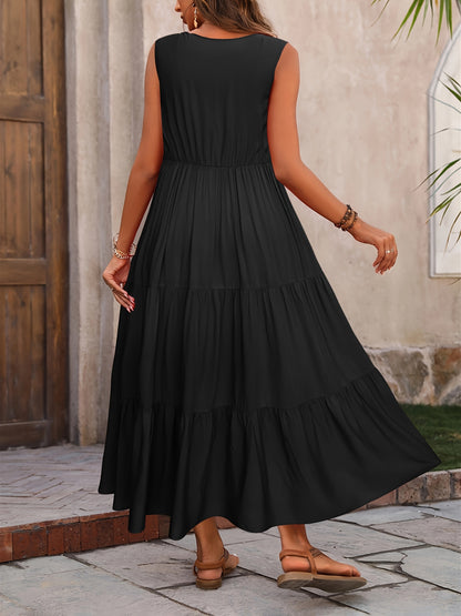 Vellaria™ – Robe Longue d’Été Sans Manche Fluide à Volants pour Femme