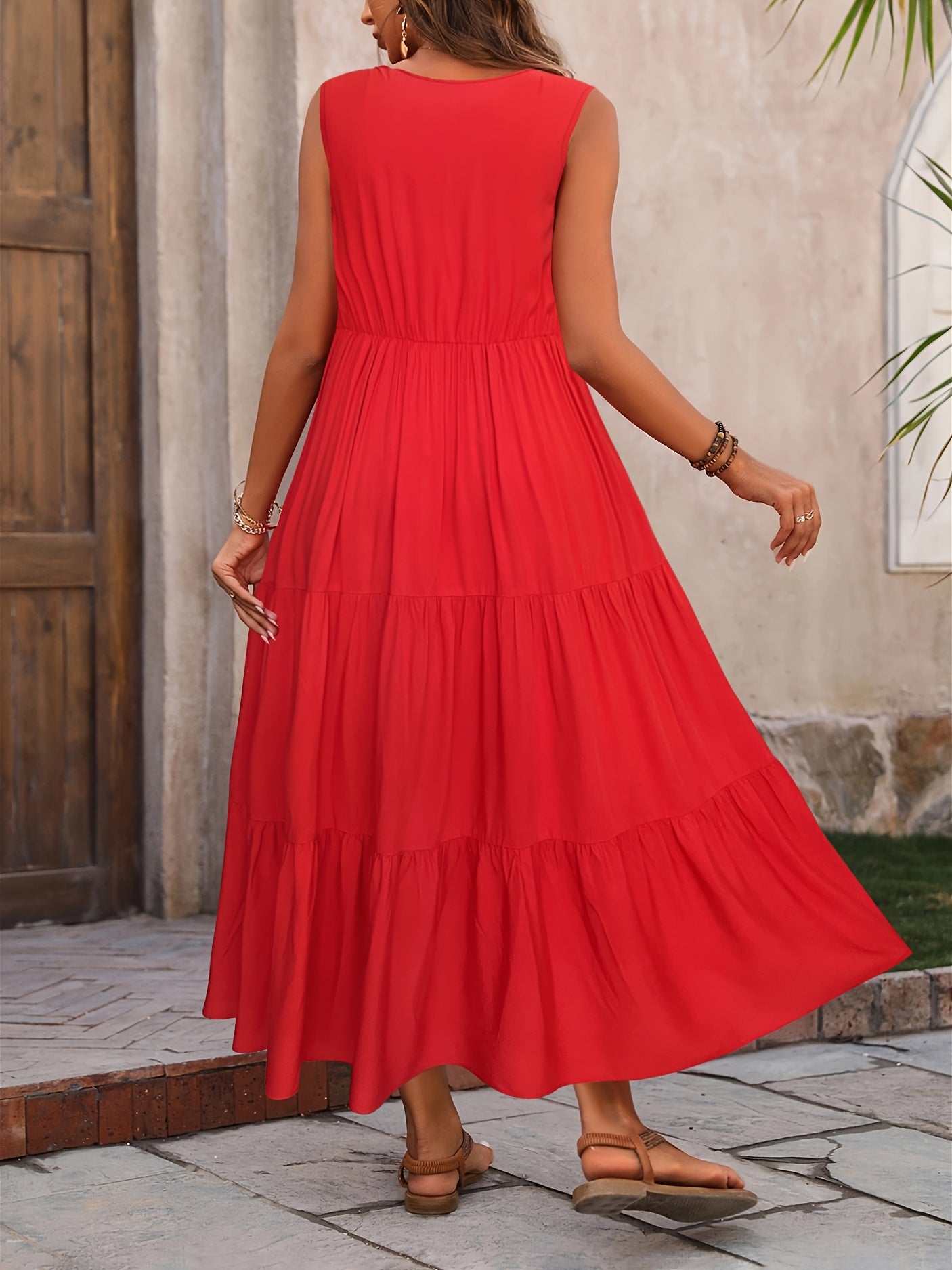 Vellaria™ – Robe Longue d’Été Sans Manche Fluide à Volants pour Femme