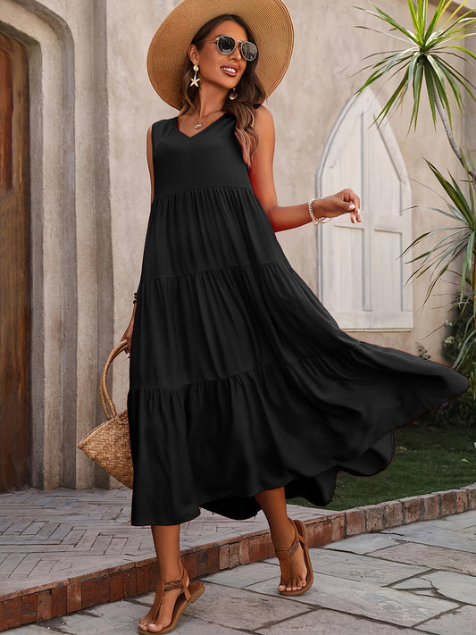 Vellaria™ – Robe Longue d’Été Sans Manche Fluide à Volants pour Femme