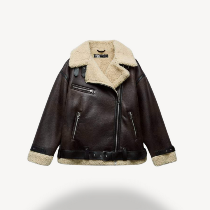 Veste aviateur marron en fausse fourrure