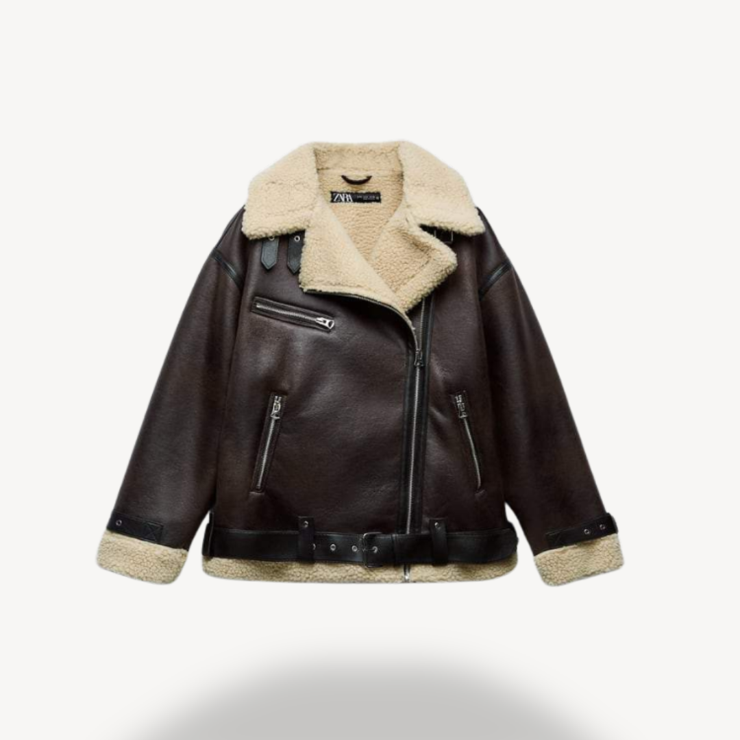 Veste aviateur femme en faux cuir marron tendance hiver - PanierRoyale