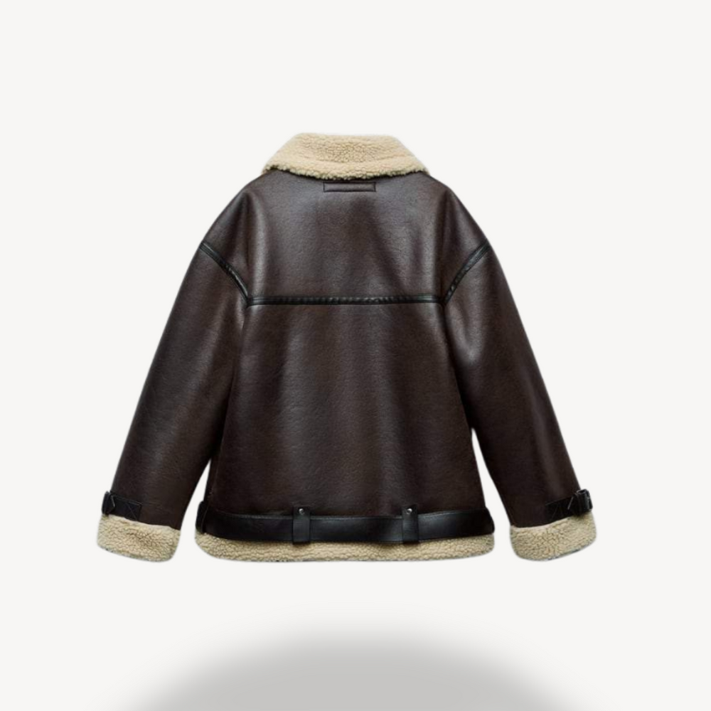 Veste aviateur marron en fausse fourrure - vue 2