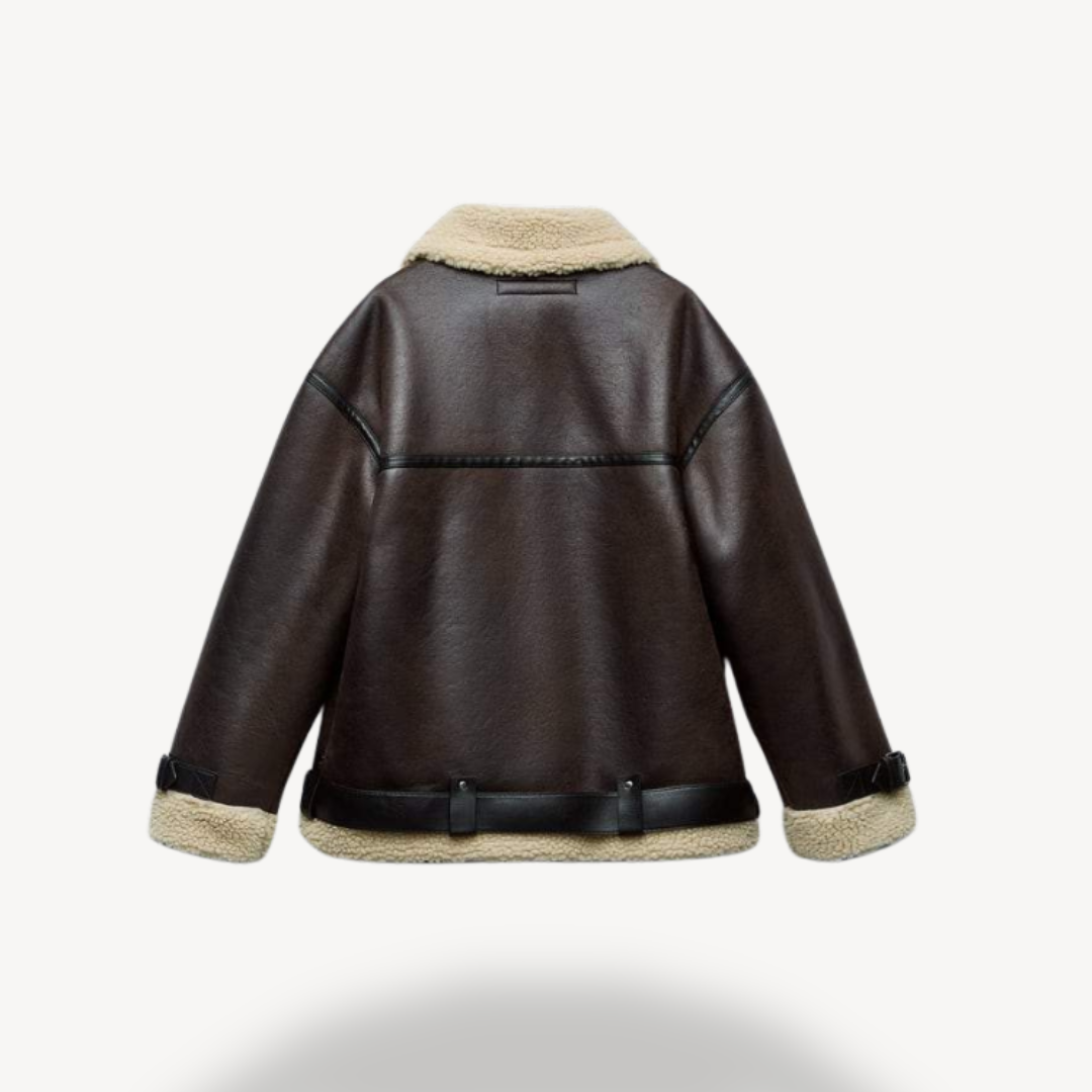 Veste aviateur marron en fausse fourrure - vue 2