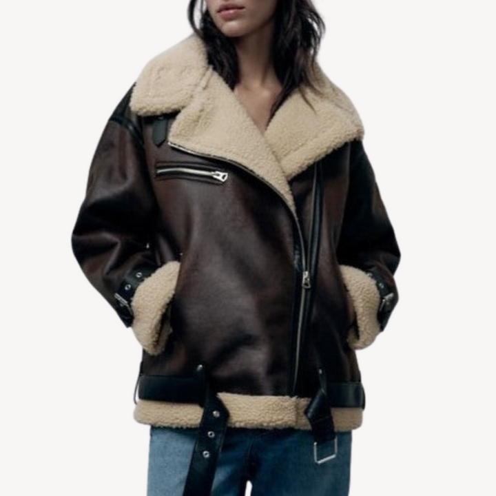 Veste aviateur marron en fausse fourrure - vue 3