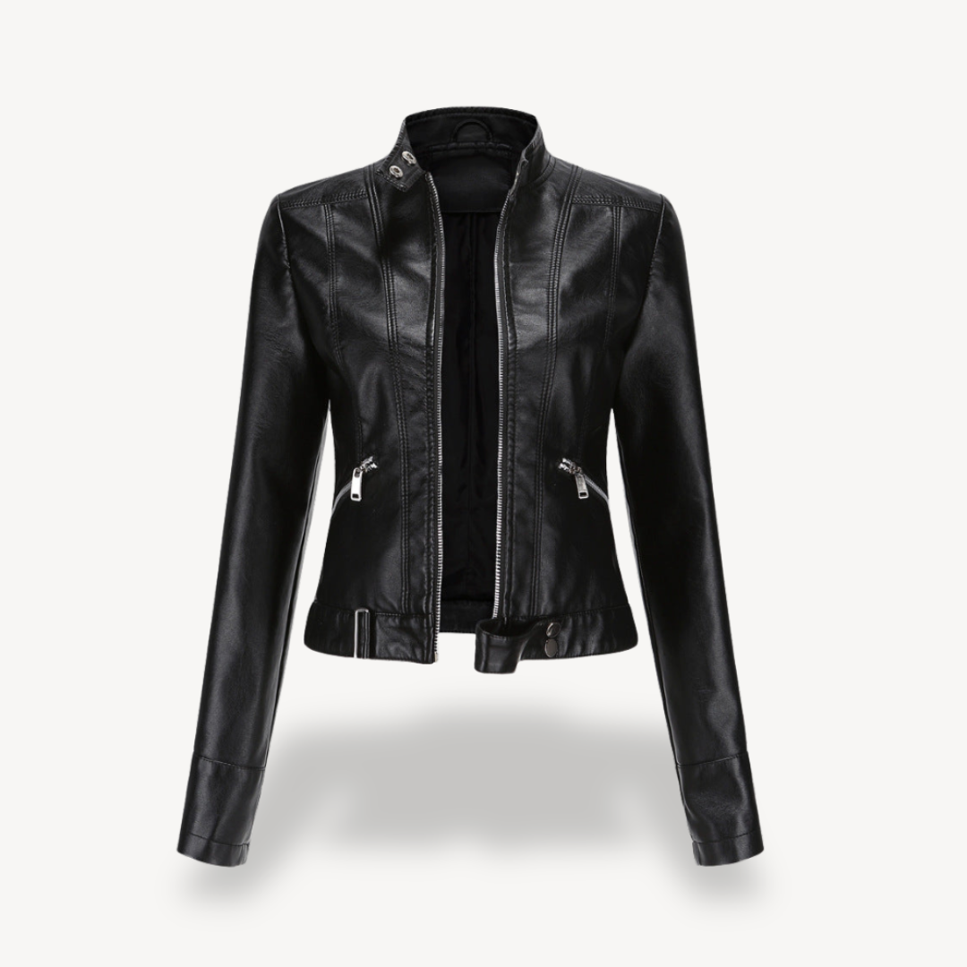 Veste moto femme en cuir synthétique noir - PanierRoyale