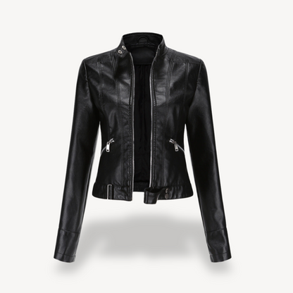 Veste moto femme en cuir synthétique noir - PanierRoyale