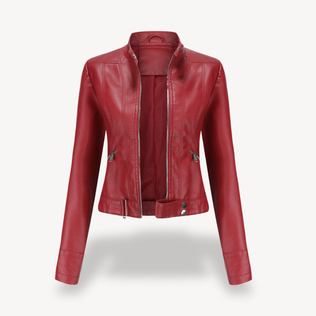Veste moto femme en cuir synthétique noir