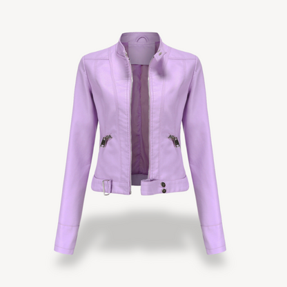 Veste moto femme en cuir synthétique noir