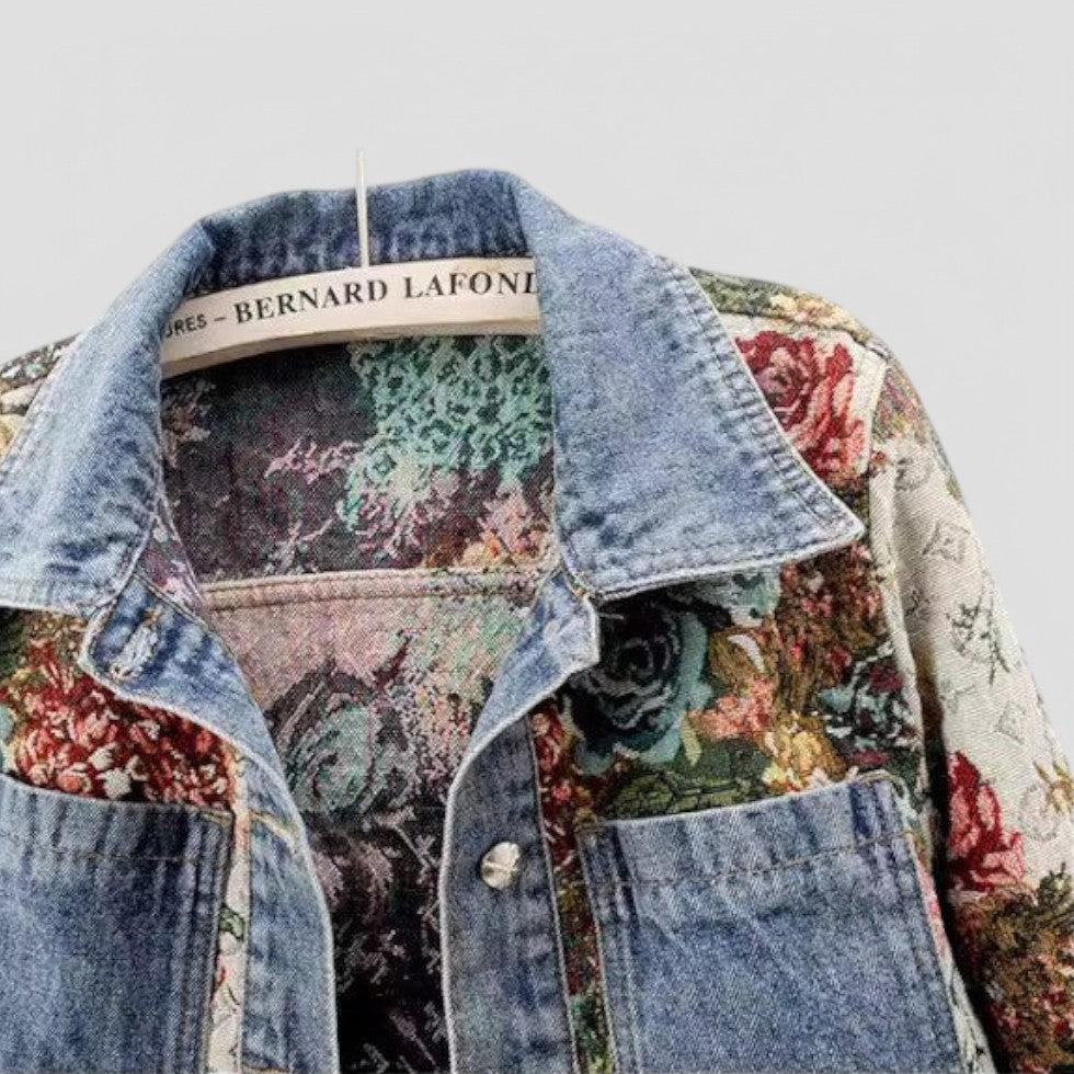 Veste en jean patchwork à fleurs style bohème streetwear vintage 1