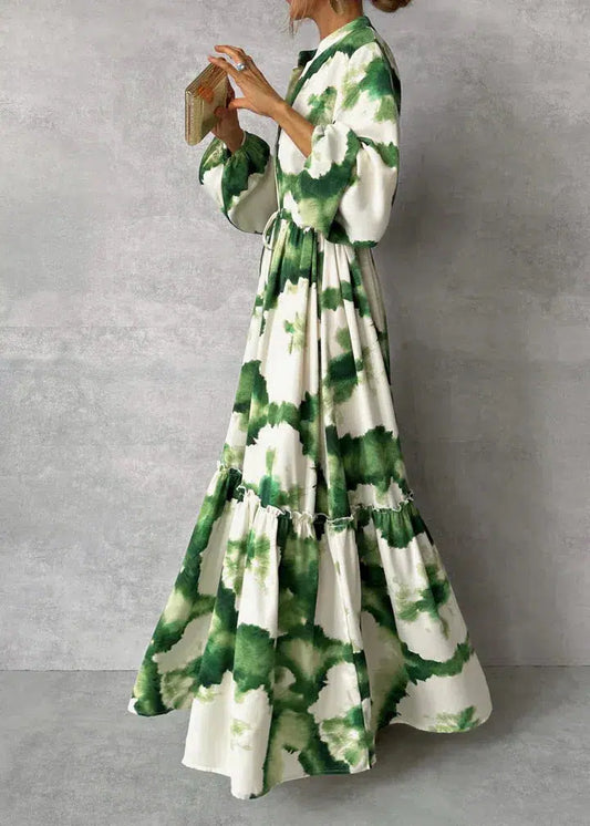 Robe Femme Longue Manches Élégante Vert Émeraude Décolleté Profond - PanierRoyale
