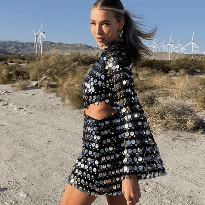 Robe Mini Pailletée Épaules Découvertes