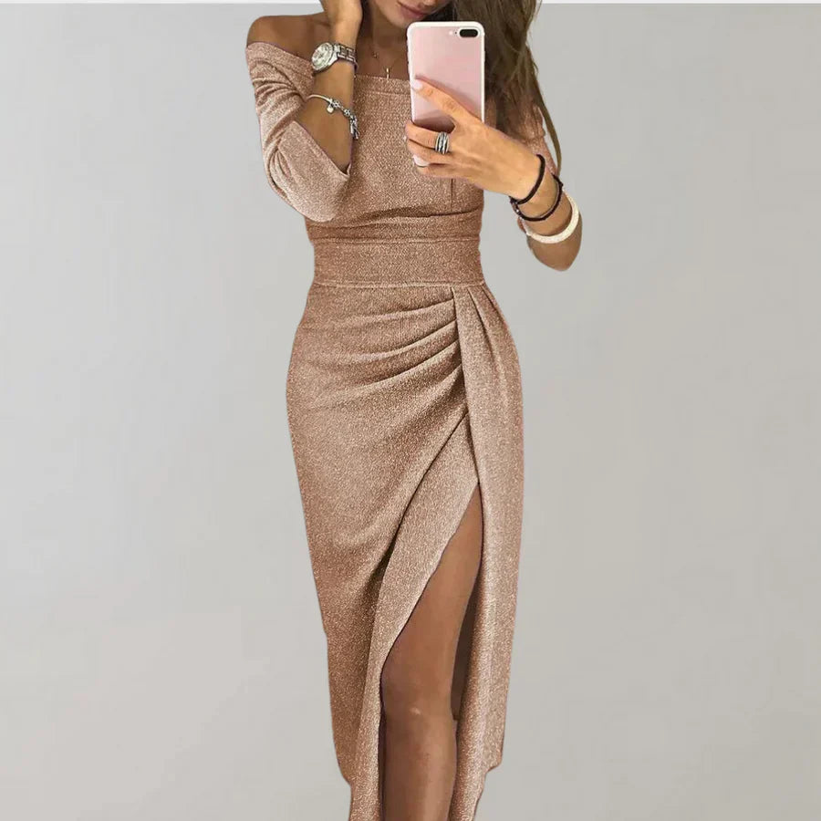 Robe Femme Mi-Longue Élégante Bleu Ciel