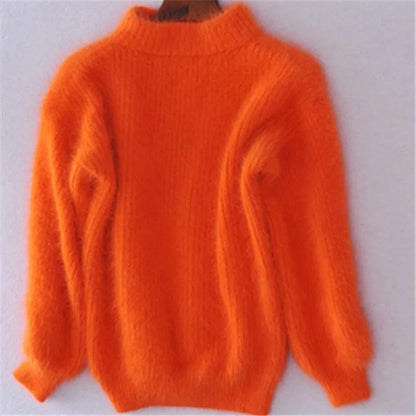 Pull Femme Doux Col Montant Manches Bouffantes