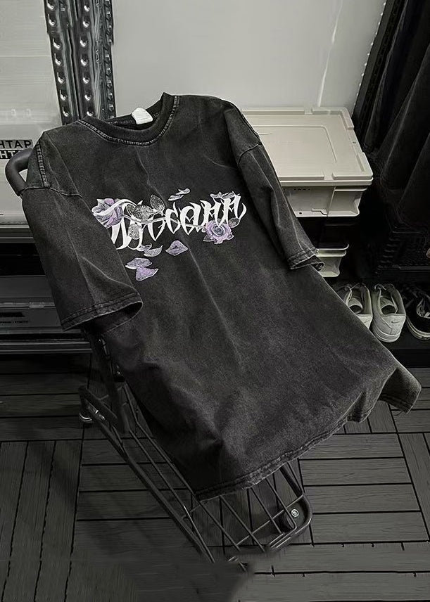 T-shirts été coton noir avec imprimé « Love Roses » - EasyApparels