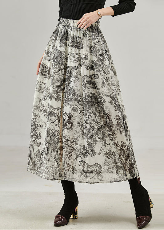 Jupe trapèze en coton imprimé noir tendance été - EasyApparels