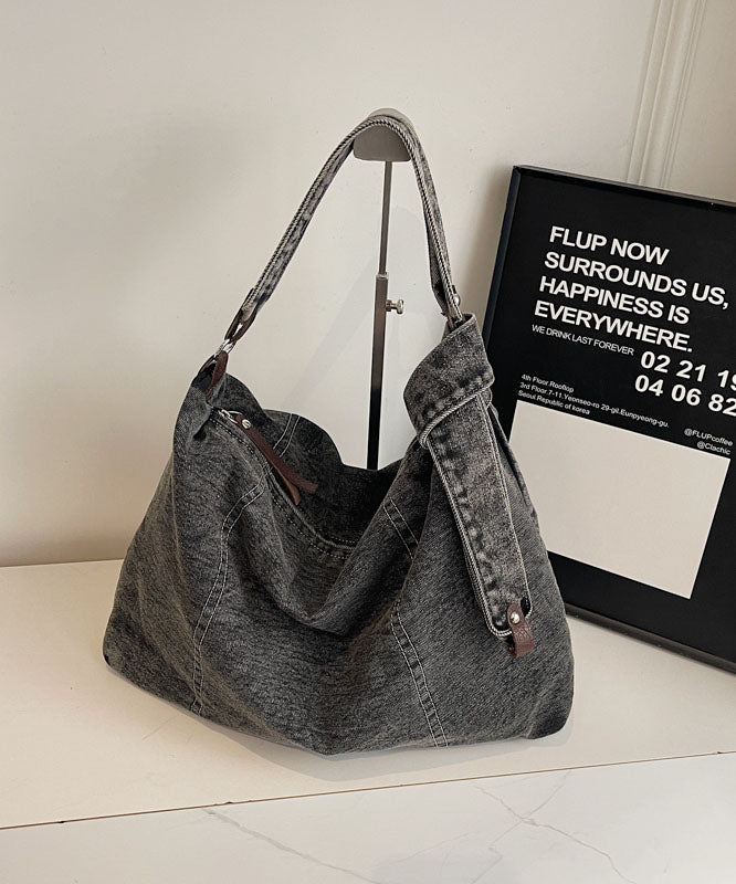 Versatile Black Denim Messenger Bag - EasyApparels
