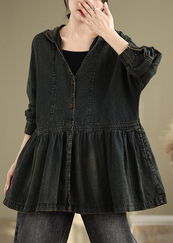 Denim Noir Veste à Capuche pour Automne - EasyApparels