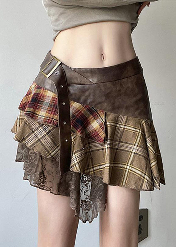 Chic patchwork brown asymmetrical skirts for summer - EasyApparels