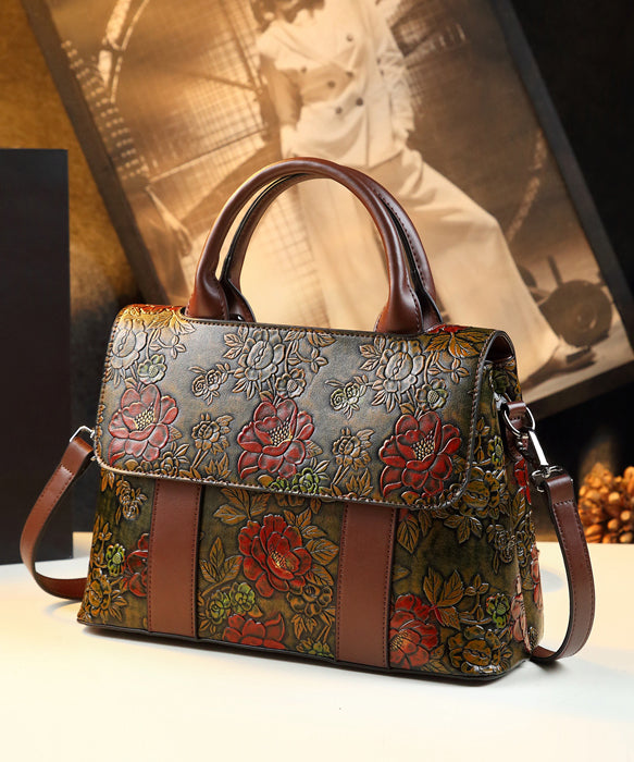 Sac à main classique marron fleuri femme robuste et résistant - EasyApparels