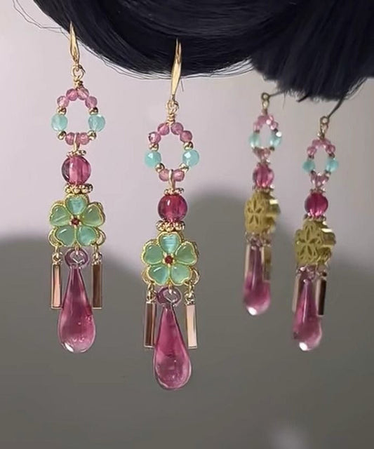 Colorful Copper Drop Earrings Floral Tassels Vintage Style - EasyApparels