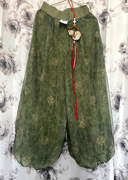 Court pantalon tulle élastique imprimé feuille verte - EasyApparels