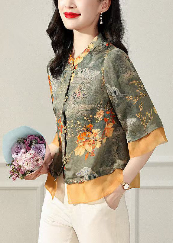Chic Kimono Vert en Soie à Manches Courtes - EasyApparels