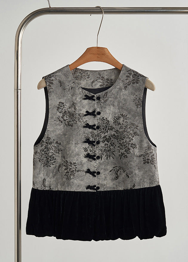 Velvet Patchwork Gilet Grey Quilted Autumn Jacket - EasyApparels