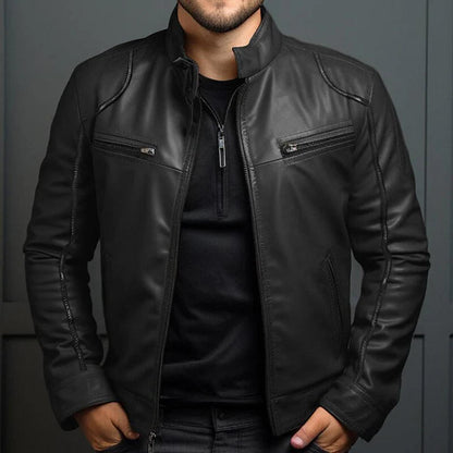 Blouson Cuir Homme Classique à Fermeture Éclair - BerlinGlamour