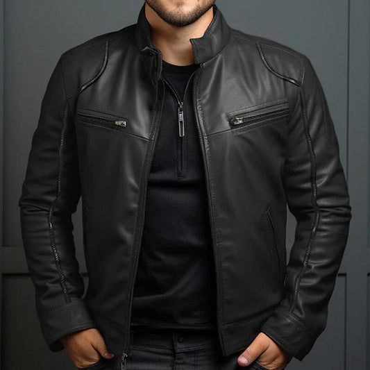 Blouson Cuir Homme Classique à Fermeture Éclair - BerlinGlamour