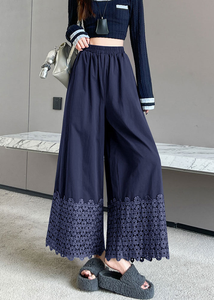 Pantalon court fleuri marine coton confort hiver - EasyApparels