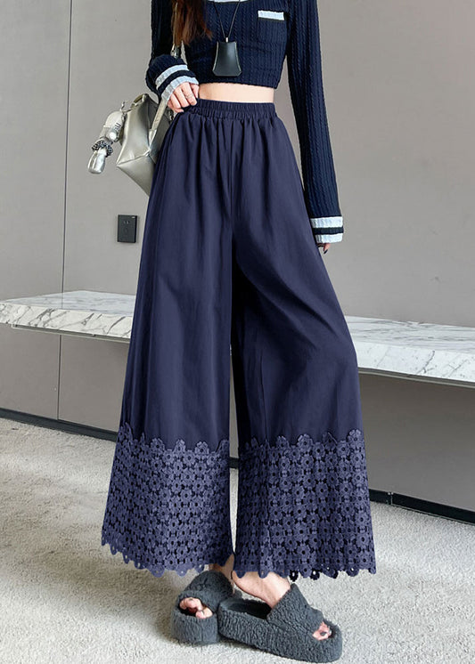 Pantalon court fleuri marine coton confort hiver - EasyApparels
