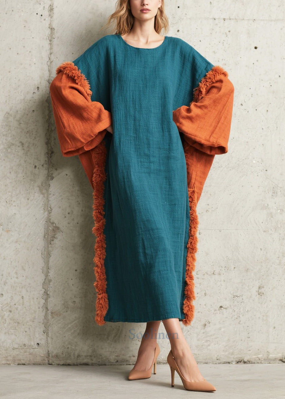Gros peignoirs hiver doux en fausse fourrure bleu marine - EasyApparels