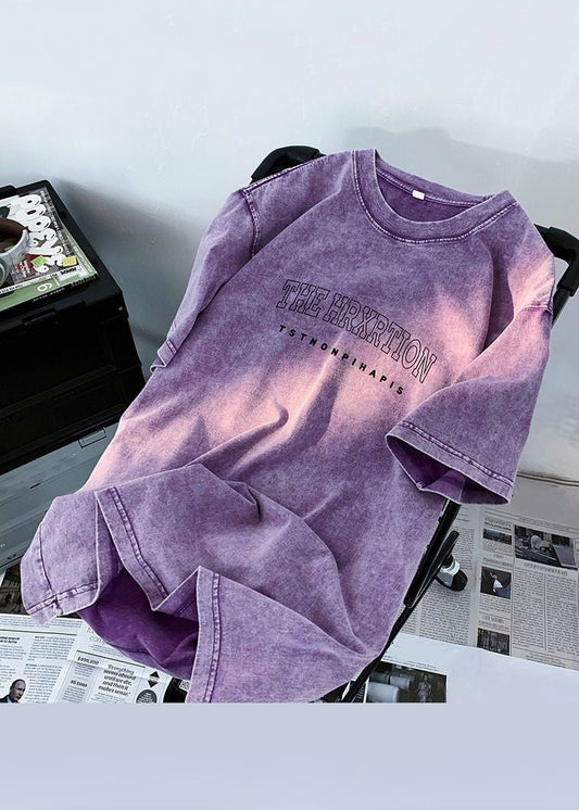 Homme T-shirt été classique coton violet imprimé - EasyApparels