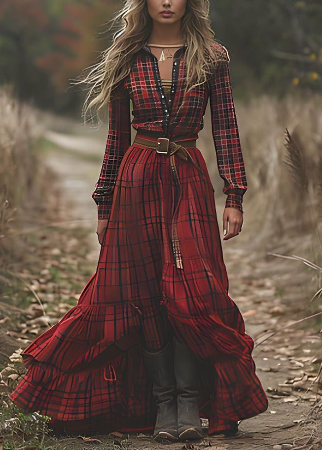 Robe rouge patchwork en coton à carreaux pour femme - EasyApparels