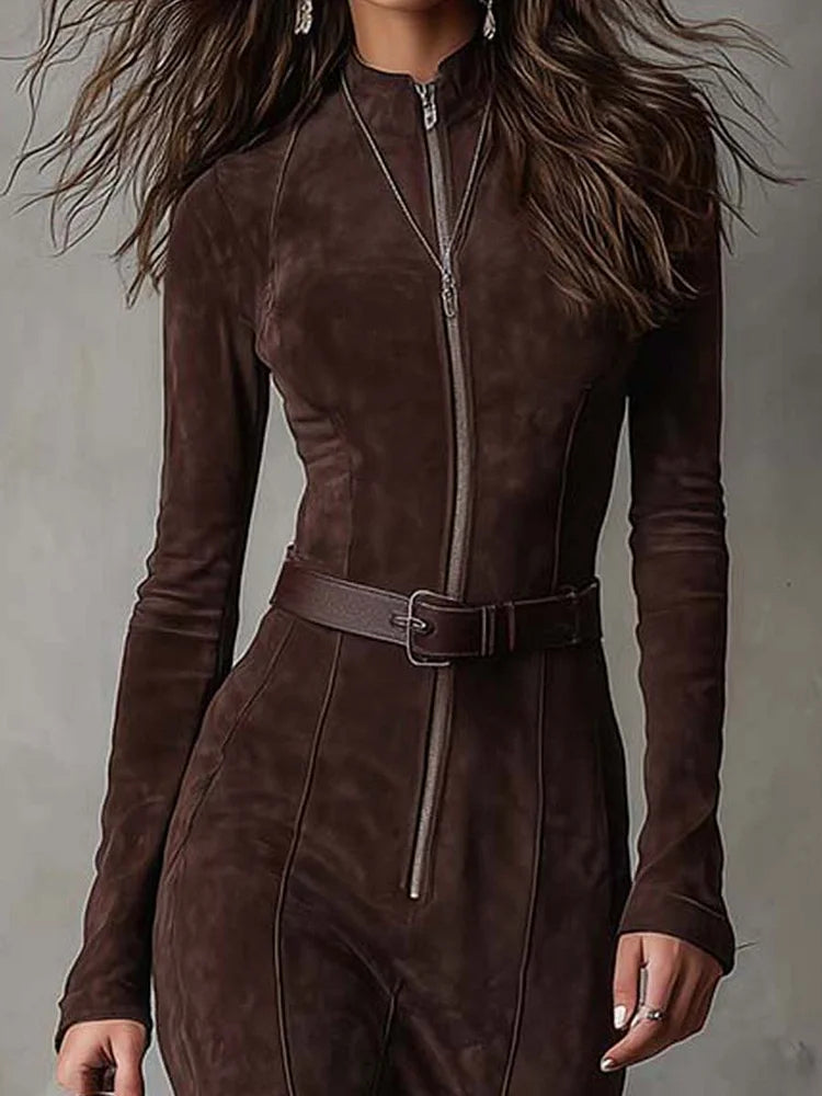 Robe Femme Élégante Longue avec Ceinture et Fente Haut