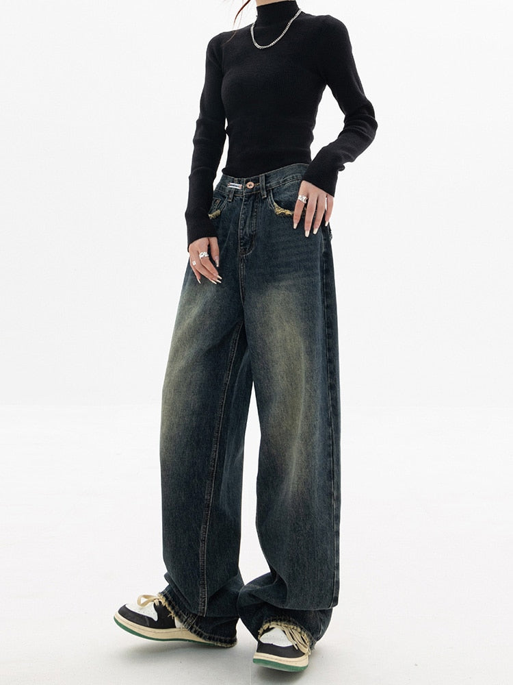 Jeans Féminins Haut de Gamme Large et Confortable