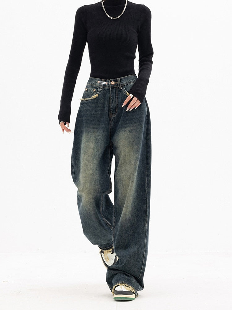 Jeans Féminins Haut de Gamme Large et Confortable
