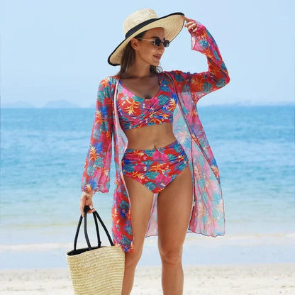 Maillot de Bain 3 Pièces Femme avec Paréo Été