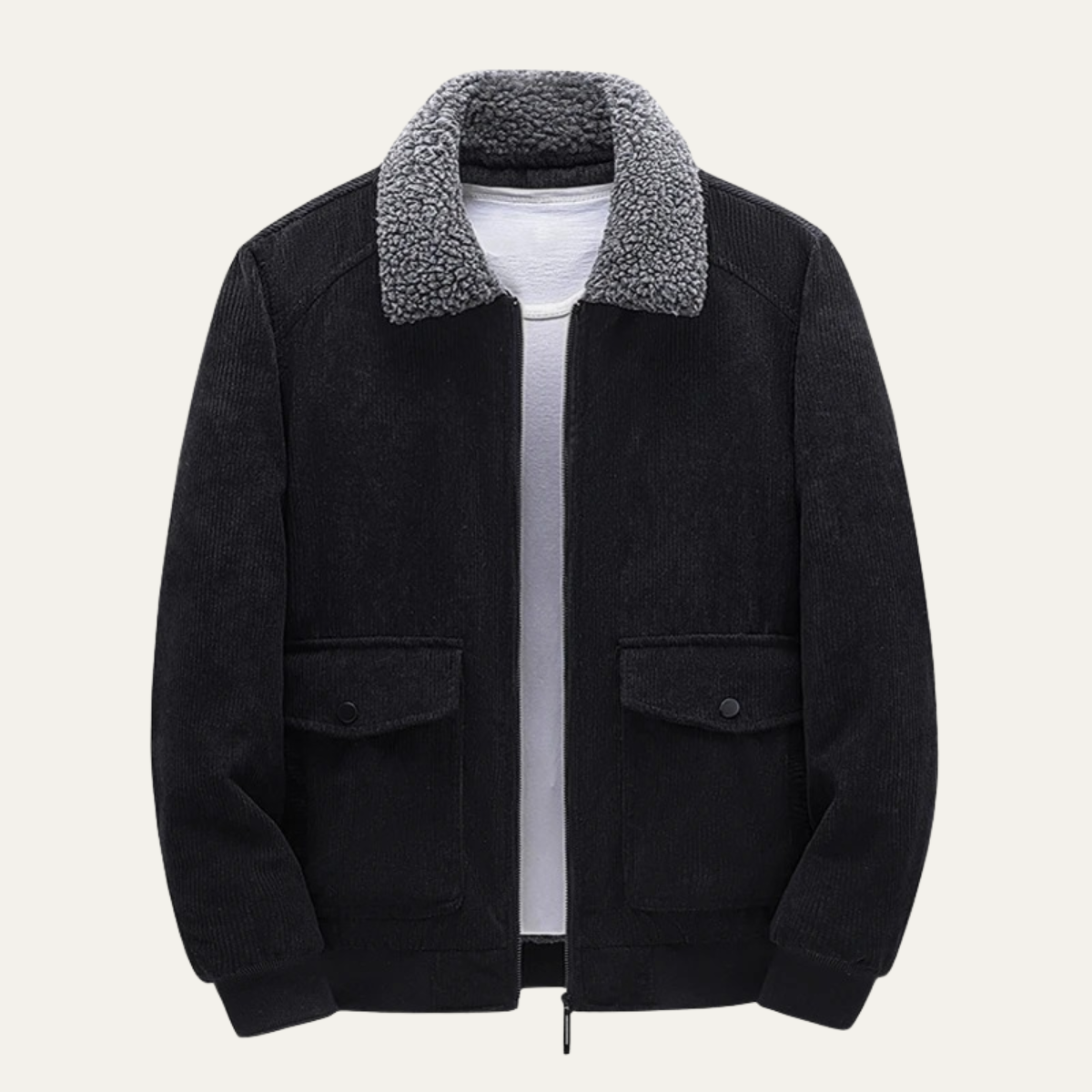Blouson aviateur homme en cuir synthétique avec poches zippées et fermeture éclair - PanierRoyale